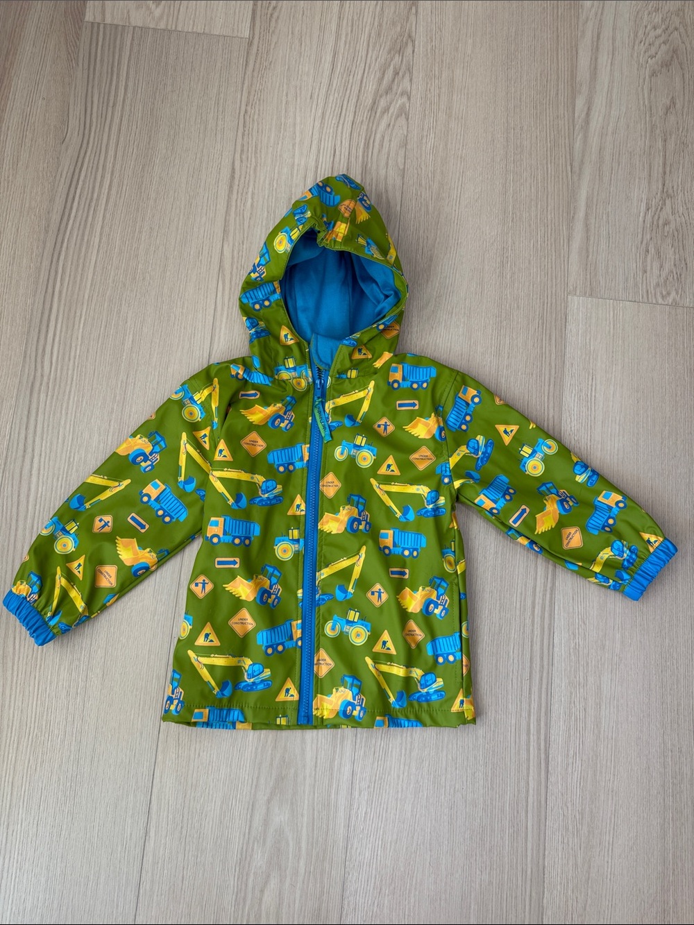 Stephen Joseph Boys 4T Construction Trucks Hooded Rain Jacket Green
